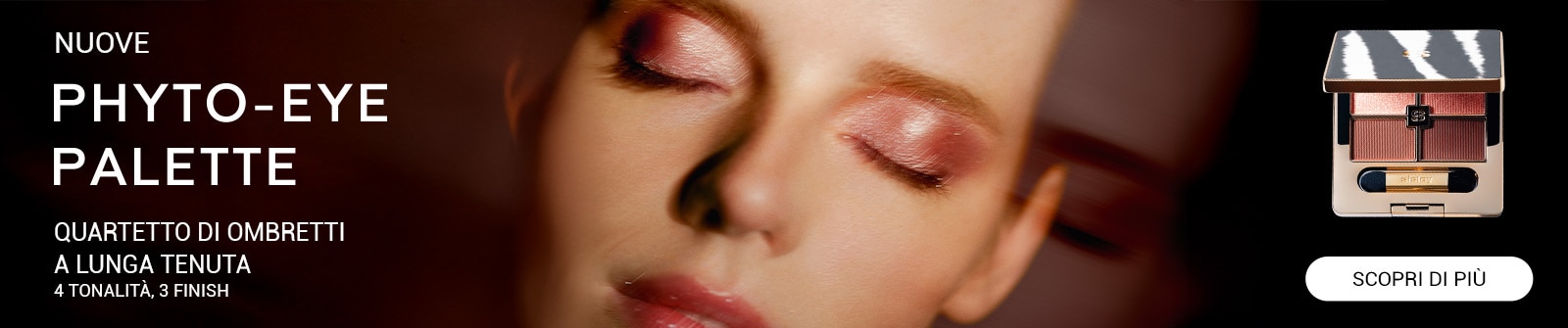 Nuove Phyto Eye Palette Sisley con ombretti in tonalità naturali, testo scopri di più su sfondo elegante.